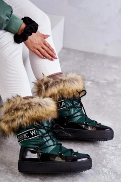 Damskie Śniegowce Sznurowane Zielone Santero