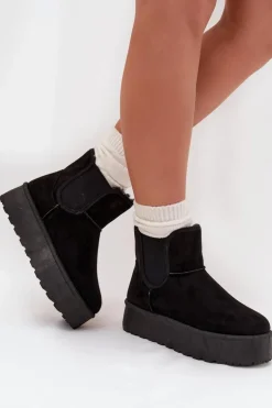Damskie Śniegowce Z Elastyczną Wstawką Czarne Kiora