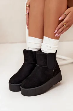 Damskie Śniegowce Z Elastyczną Wstawką Czarne Kiora