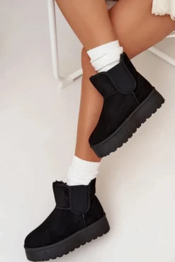 Damskie Śniegowce Z Elastyczną Wstawką Czarne Kiora