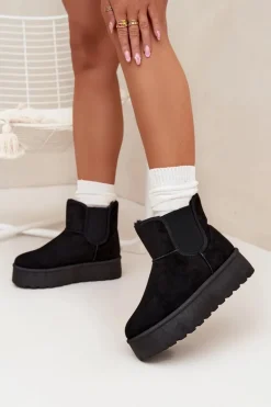 Damskie Śniegowce Z Elastyczną Wstawką Czarne Kiora