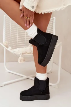 Damskie Śniegowce Z Elastyczną Wstawką Czarne Kiora