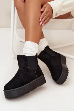 Damskie Śniegowce Z Elastyczną Wstawką Czarne Kiora