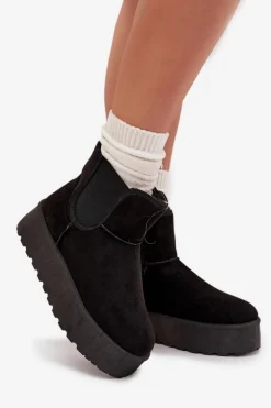 Damskie Śniegowce Z Elastyczną Wstawką Czarne Kiora