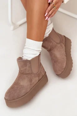 Damskie Śniegowce Z Elastyczną Wstawką Khaki Kiora