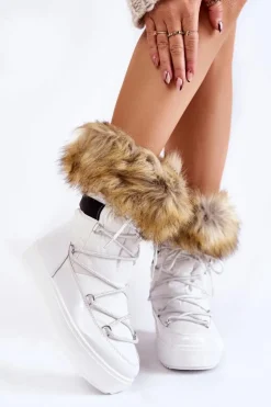 Damskie Śniegowce Z Futerkiem Sznurowane Białe Shannon