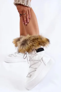 Damskie Śniegowce Z Futerkiem Sznurowane Białe Shannon