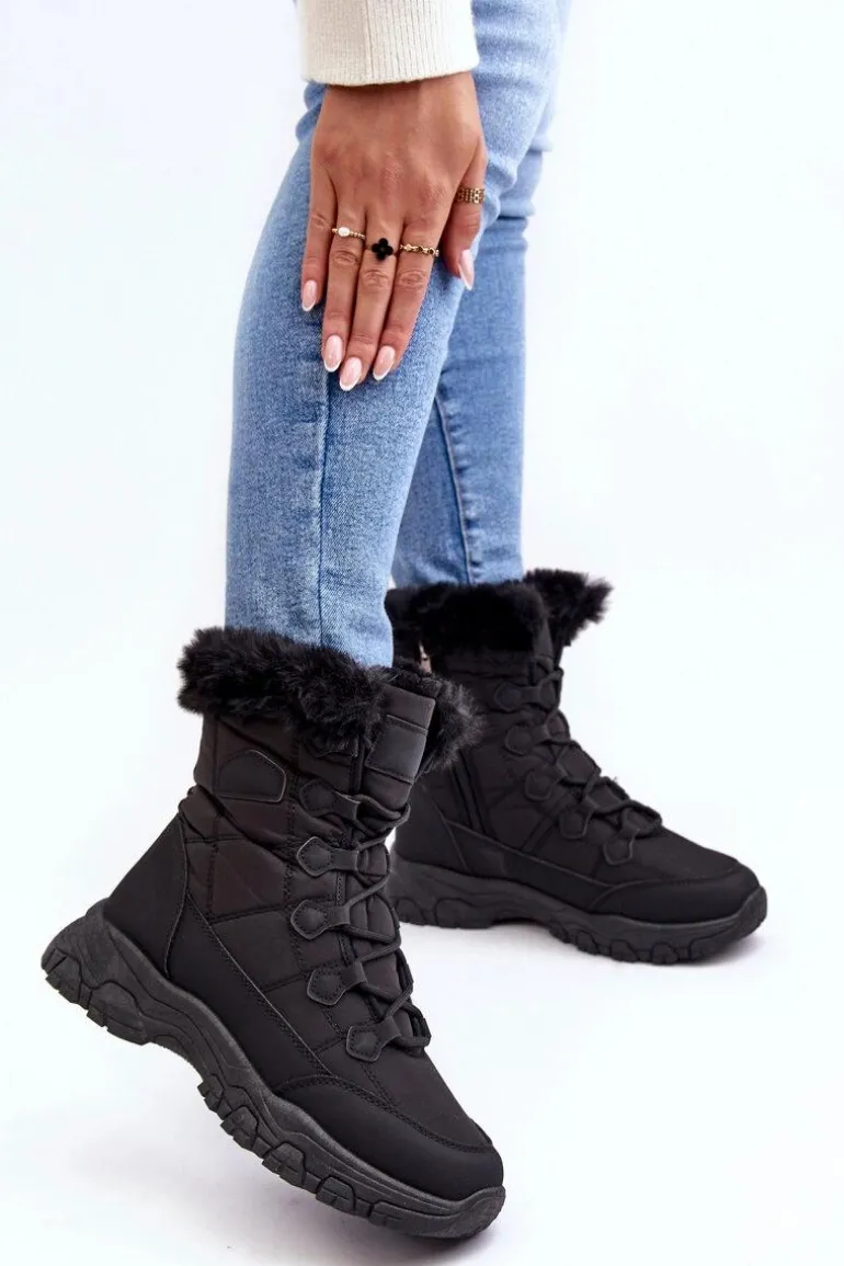 Damskie Śniegowce Z Futerkiem Na Suwak Czarne Vittora