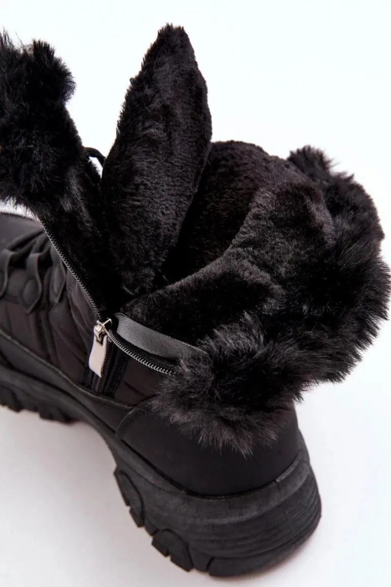 Damskie Śniegowce Z Futerkiem Na Suwak Czarne Vittora