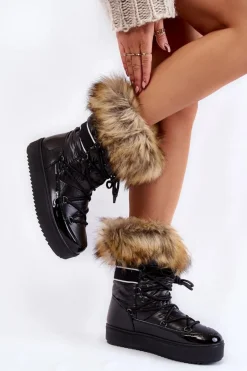 Damskie Śniegowce Z Futerkiem Sznurowane Czarne Shannon