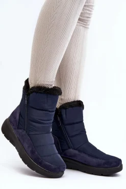 Damskie Śniegowce Z Futerkiem Granatowe Primose