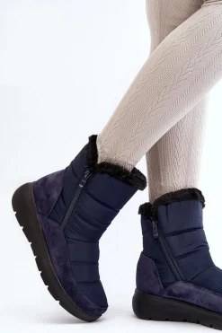Damskie Śniegowce Z Futerkiem Granatowe Primose