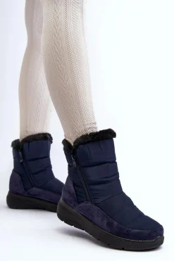 Damskie Śniegowce Z Futerkiem Granatowe Primose