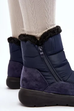 Damskie Śniegowce Z Futerkiem Granatowe Primose