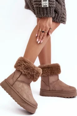 Damskie Śniegowce Z Futerkiem Beżowe Rainsa