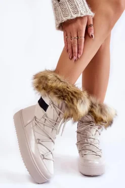 Damskie Śniegowce Z Futerkiem Sznurowane Beżowe Shannon