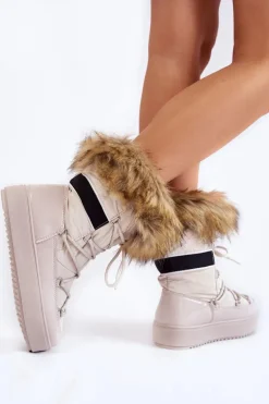 Damskie Śniegowce Z Futerkiem Sznurowane Beżowe Shannon