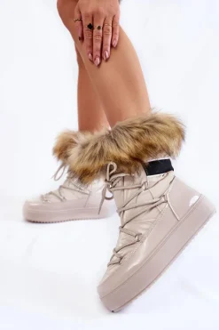 Damskie Śniegowce Z Futerkiem Sznurowane Beżowe Shannon