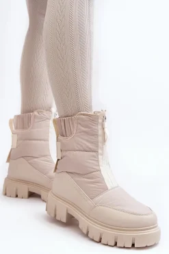 Damskie Śniegowce Z Suwakiem Ocieplane Futerkiem Jasnobeżowe Hixe