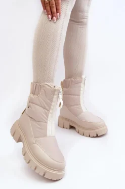 Damskie Śniegowce Z Suwakiem Ocieplane Futerkiem Jasnobeżowe Hixe