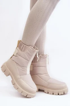 Damskie Śniegowce Z Suwakiem Ocieplane Futerkiem Jasnobeżowe Hixe