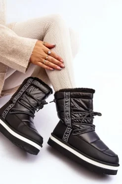 Damskie Śniegowce Z Wiązaniem Czarne Lilara