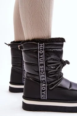 Damskie Śniegowce Z Wiązaniem Czarne Lilara