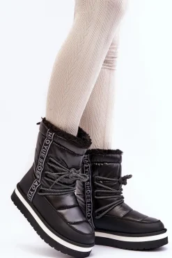 Damskie Śniegowce Z Wiązaniem Czarne Lilara