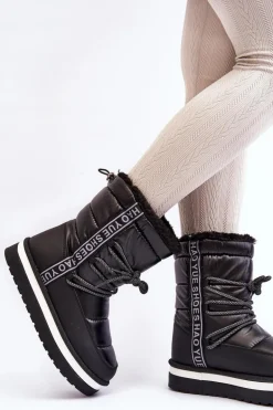 Damskie Śniegowce Z Wiązaniem Czarne Lilara