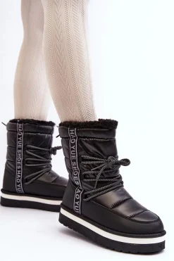 Damskie Śniegowce Z Wiązaniem Czarne Lilara