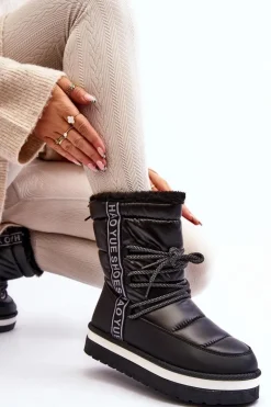 Damskie Śniegowce Z Wiązaniem Czarne Lilara