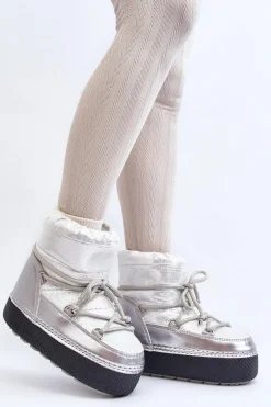 Damskie Śniegowce Z Wiązaniem Srebrne Toolsa