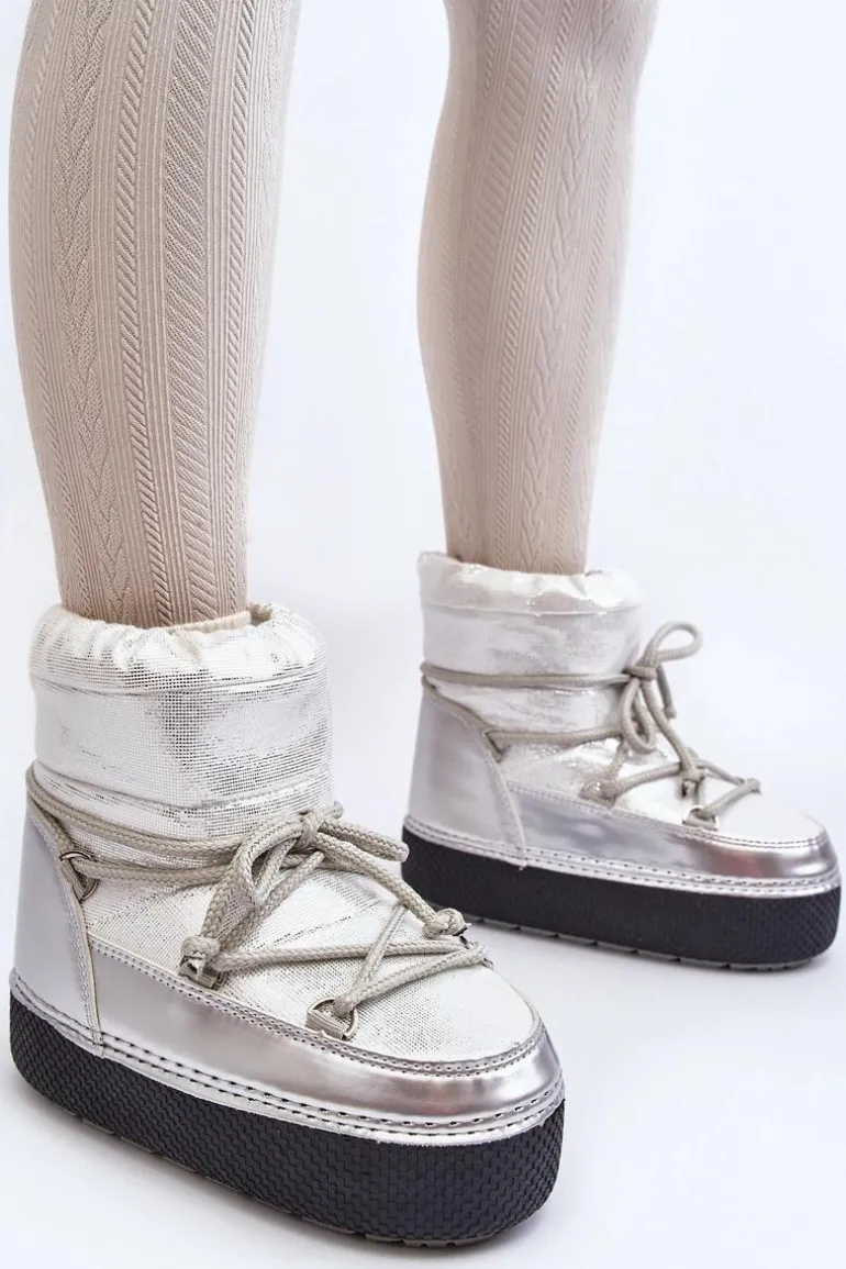 Damskie Śniegowce Z Wiązaniem Srebrne Toolsa