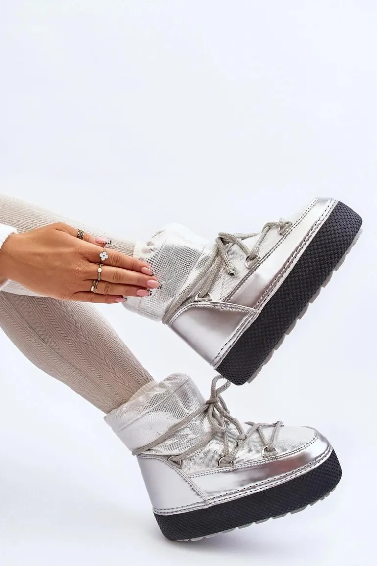 Damskie Śniegowce Z Wiązaniem Srebrne Toolsa