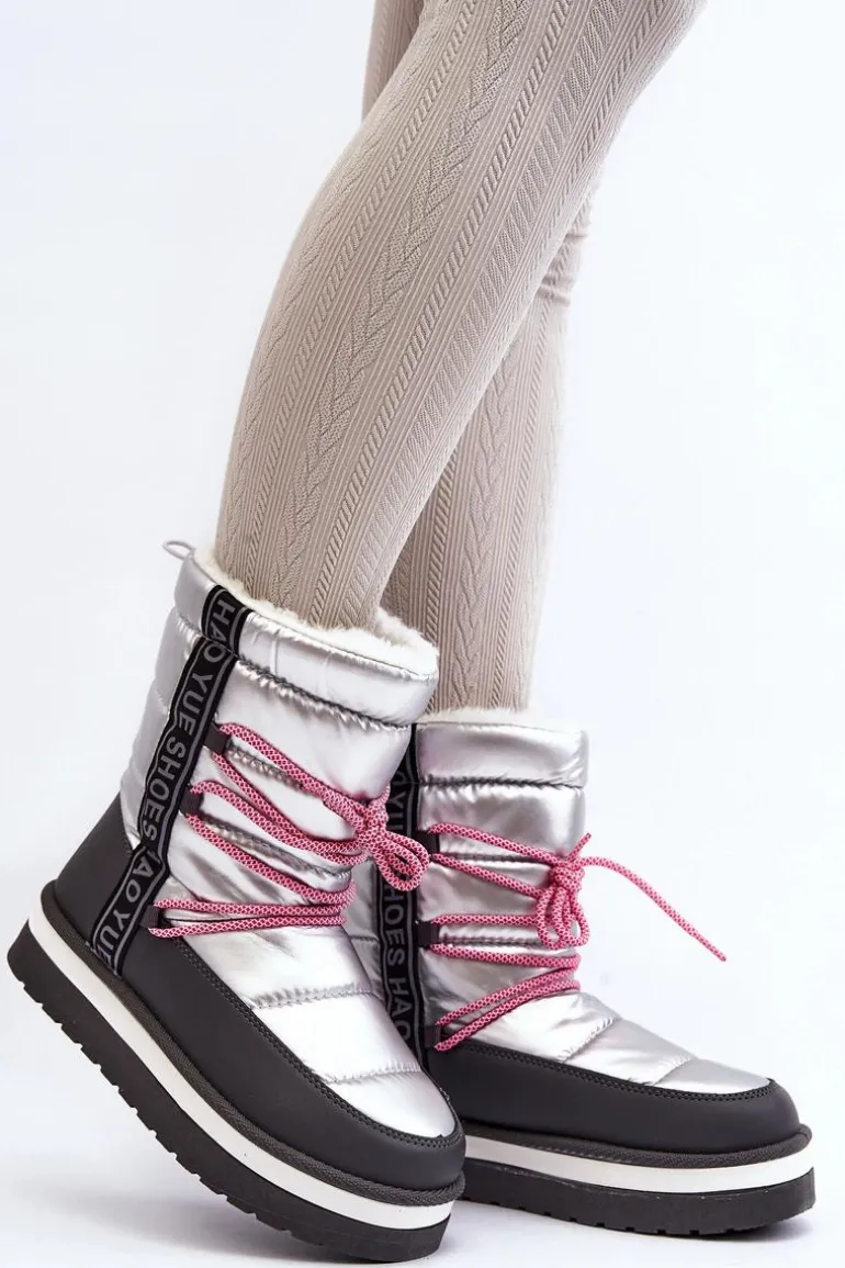 Damskie Śniegowce Z Wiązaniem Srebrne Lilara