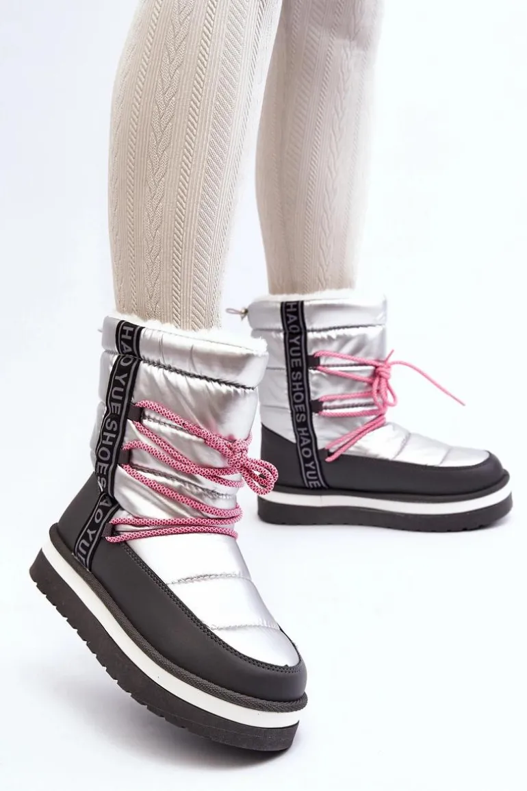 Damskie Śniegowce Z Wiązaniem Srebrne Lilara