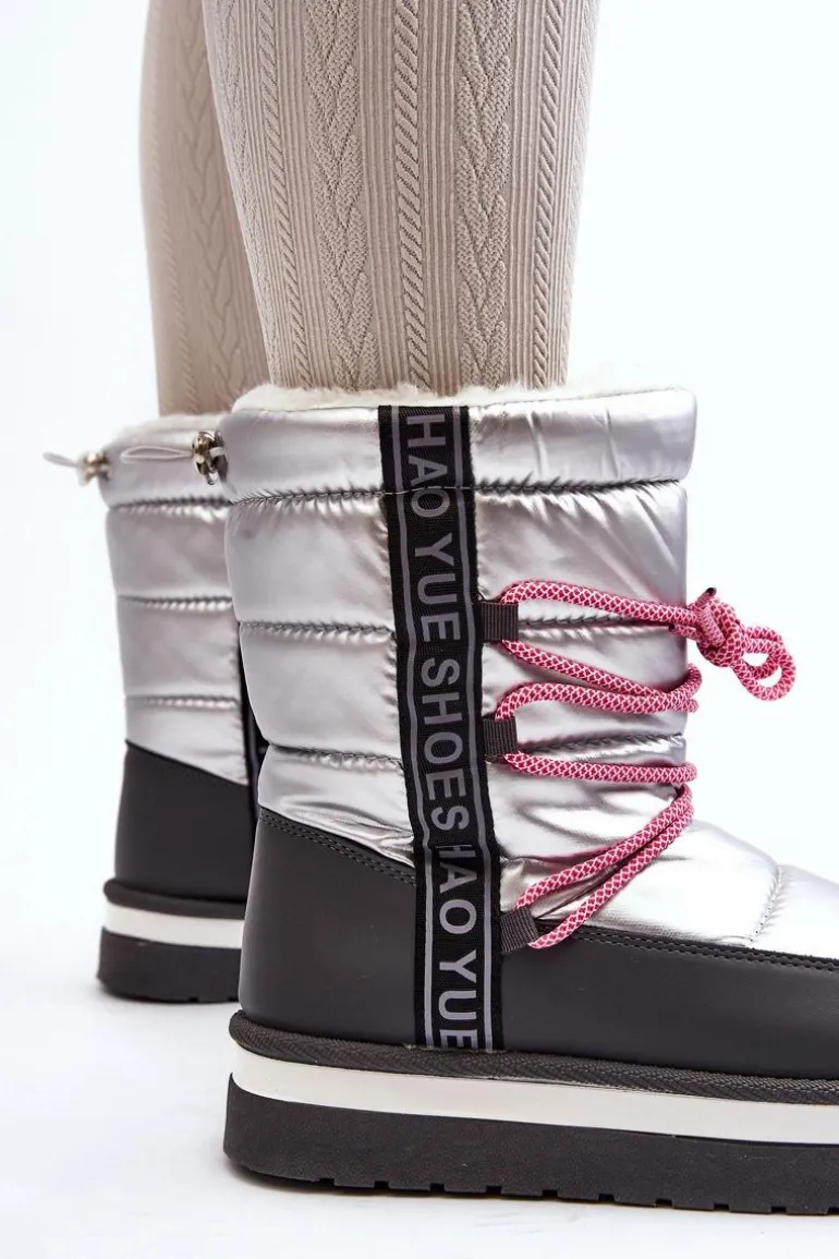 Damskie Śniegowce Z Wiązaniem Srebrne Lilara