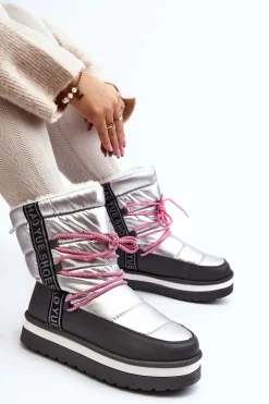 Damskie Śniegowce Z Wiązaniem Srebrne Lilara