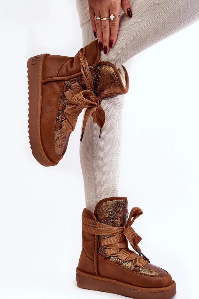 Damskie Śniegowce Z Wiązaniem D.Franklin DFSH370006 Brązowe