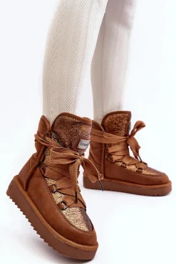 Damskie Śniegowce Z Wiązaniem D.Franklin DFSH370006 Brązowe