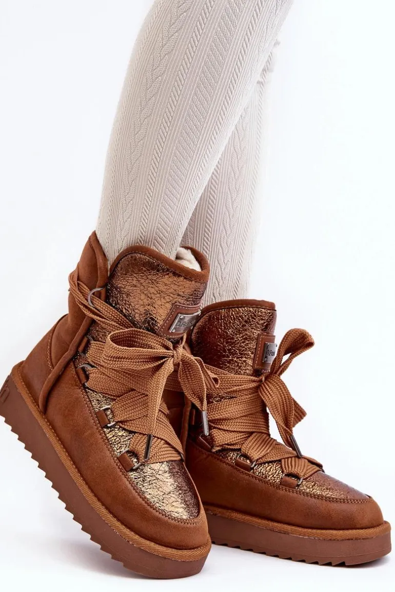 Damskie Śniegowce Z Wiązaniem D.Franklin DFSH370006 Brązowe