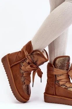 Damskie Śniegowce Z Wiązaniem D.Franklin DFSH370006 Brązowe