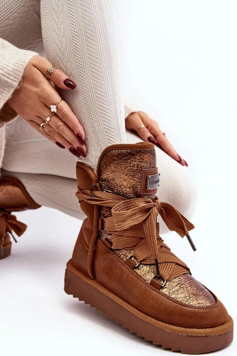 Damskie Śniegowce Z Wiązaniem D.Franklin DFSH370006 Brązowe