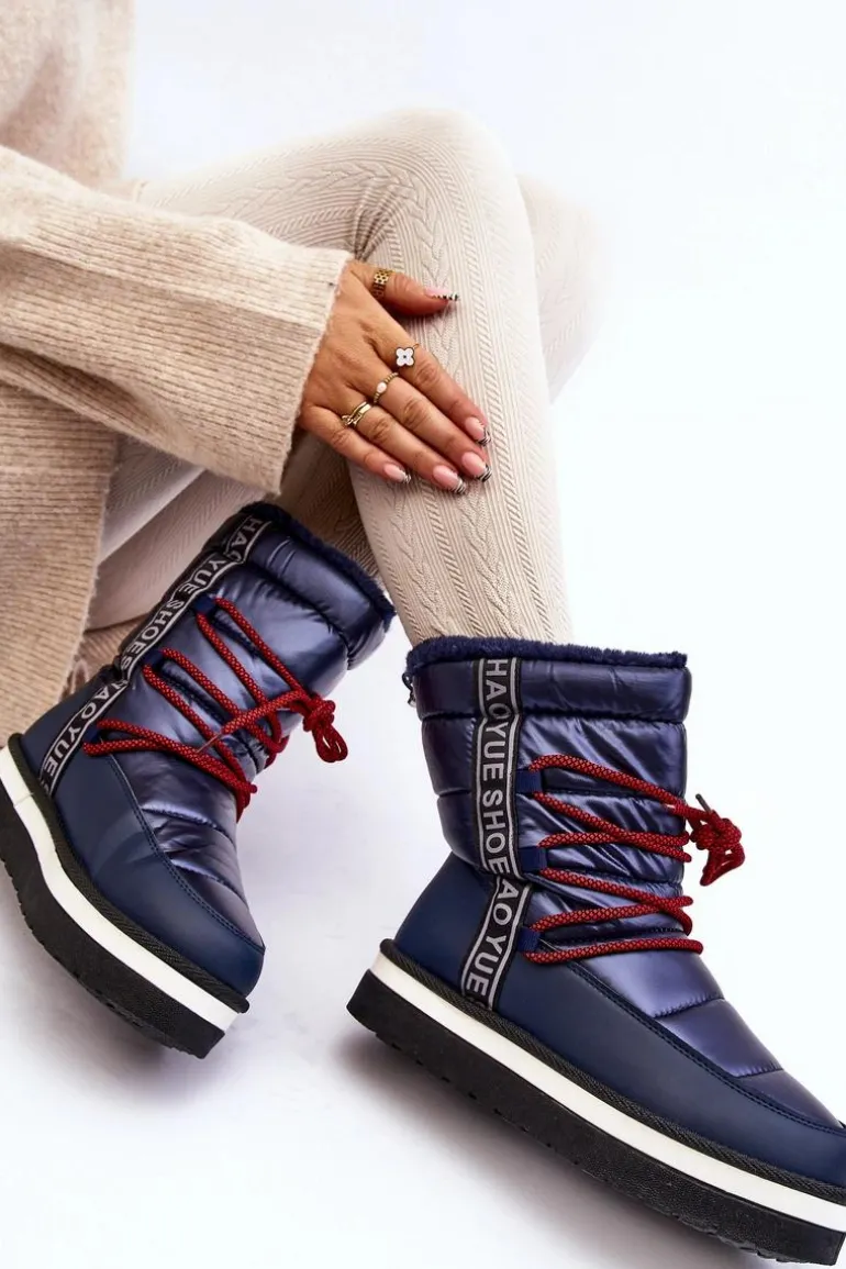 Damskie Śniegowce Z Wiązaniem Granatowe Lilara