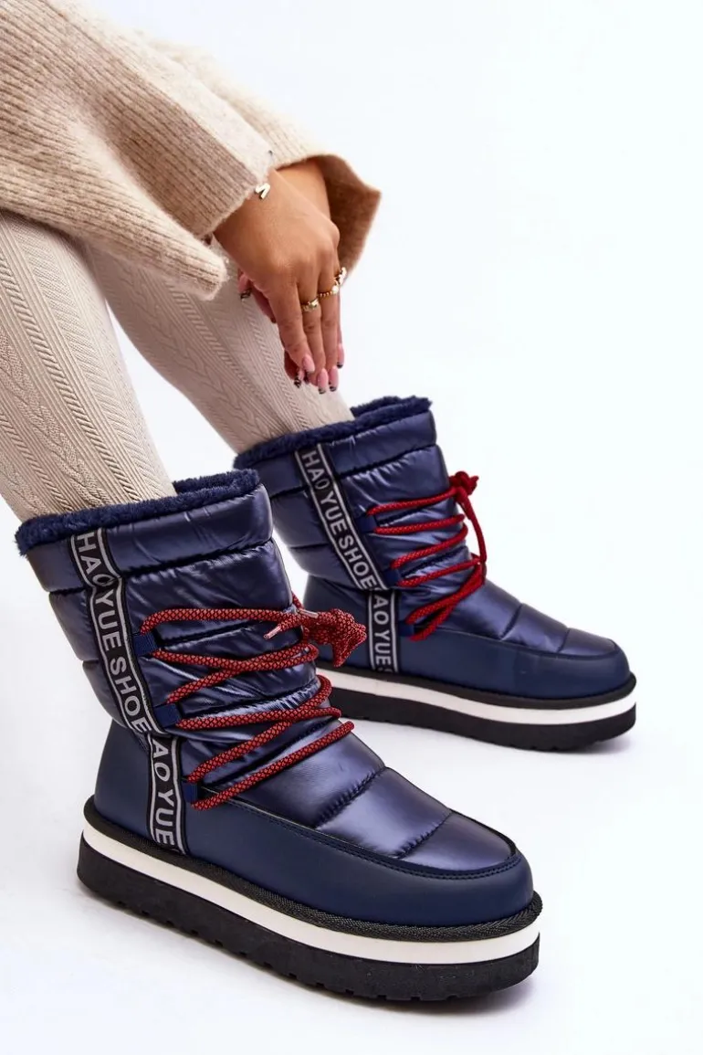 Damskie Śniegowce Z Wiązaniem Granatowe Lilara