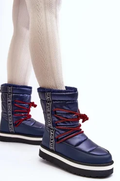 Damskie Śniegowce Z Wiązaniem Granatowe Lilara