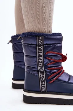 Damskie Śniegowce Z Wiązaniem Granatowe Lilara