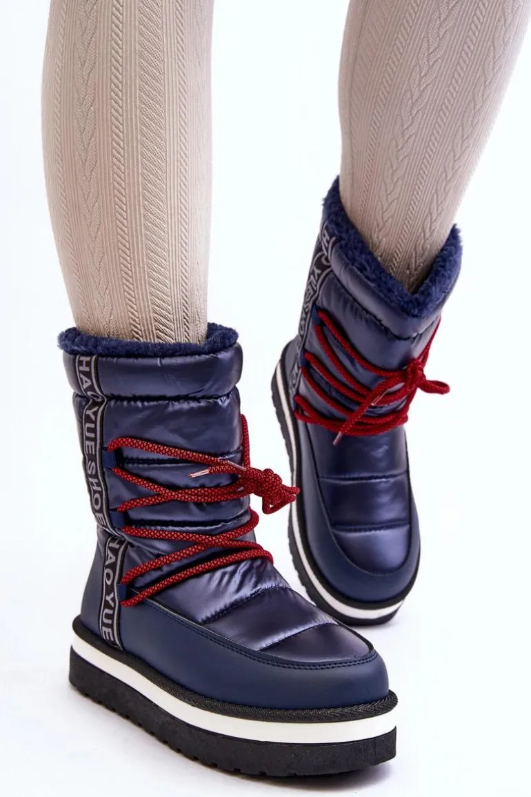 Damskie Śniegowce Z Wiązaniem Granatowe Lilara