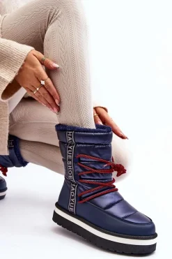 Damskie Śniegowce Z Wiązaniem Granatowe Lilara