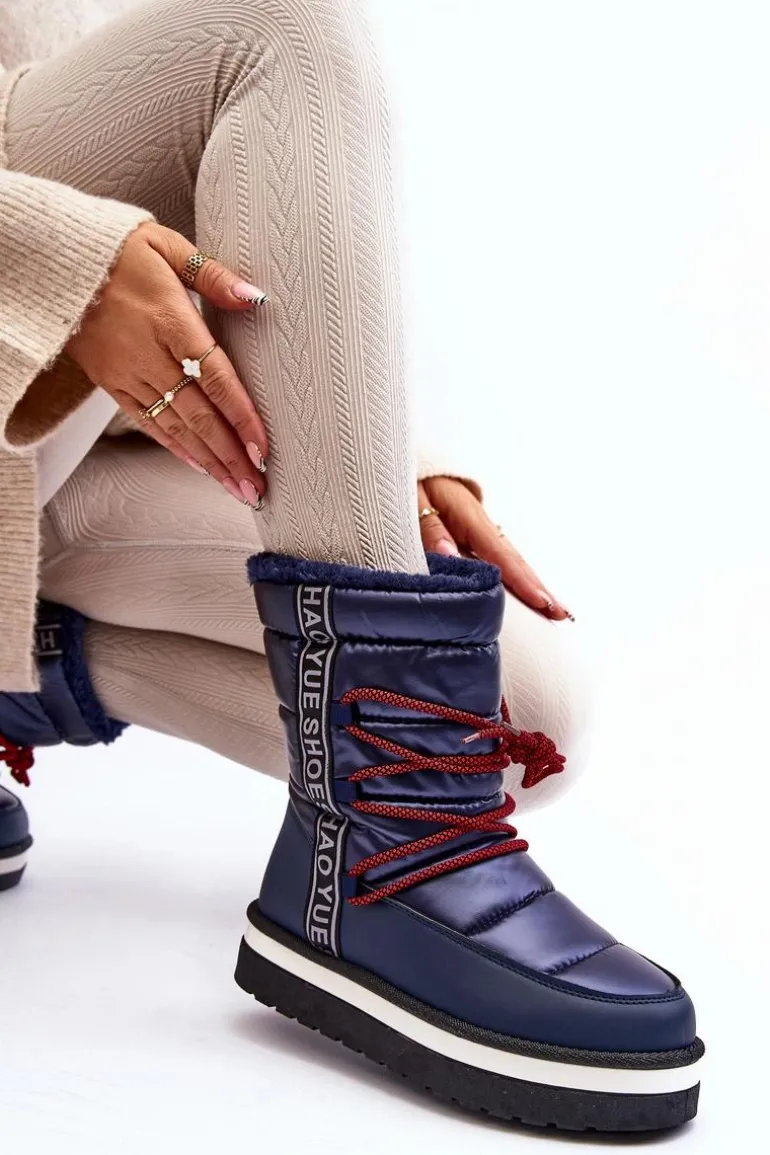 Damskie Śniegowce Z Wiązaniem Granatowe Lilara